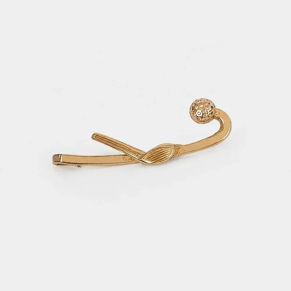 Vintage Swank Golf Club Tie Bar Gold Tone Figural Tie Clip 1.5